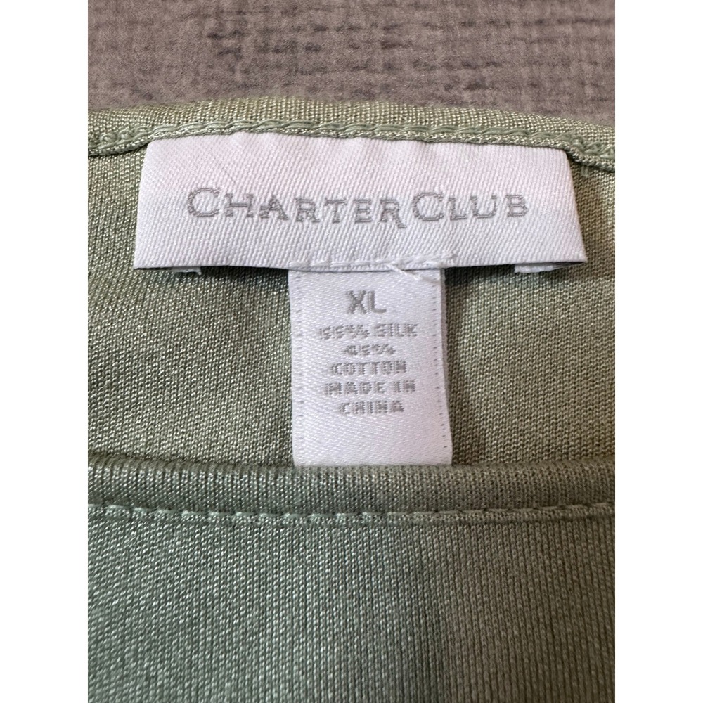 CHARTER CLUB Silk Cotton Blend Boatneck Top XL Sage Green 3/4 Sleeve - Picture 4 of 6